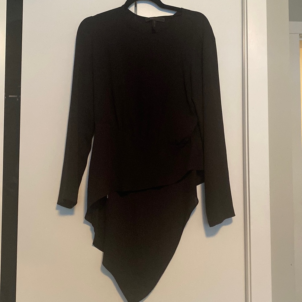 BCBGMaxAzria Asymmetrical Hem Open Back Blouse